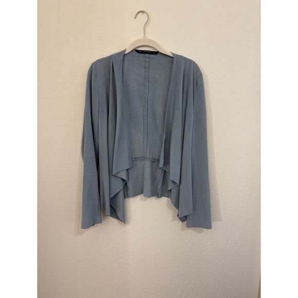 Zara Light Blue Faux Suede Light Blue Draped Jacket Small Excellent Condition - Picture 5 of 10